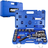 Professional Hydraulic Flaring Tool Kit, with Stabilizing Arm for 45° Double & Single, ISO Bubble, GM Fuel & Transmission Line Flares - 3/16" to 1/2" & 4-10mm, Includes Cutter & Deburrer