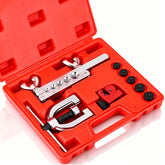 Brake Line Flaring Tool Kit, Double & Single 45° Flare Tool with Tubing Cutter, 5 Adapters 3/16"-1/2", for Copper Aluminum Brass Soft Steel Tubing