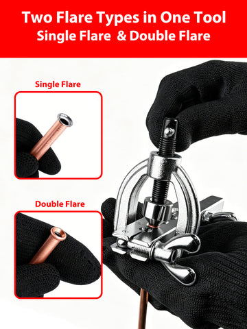 Brake Line Flaring Tool Kit, Double & Single 45° Flare Tool with Tubing Cutter, 5 Adapters 3/16"-1/2", for Copper Aluminum Brass Soft Steel Tubing