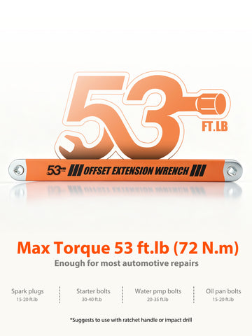 Offset Extension Wrench 15.4 Inch, 53FT-LB Impact Ready 3/8" Drive Chain Driven Socket Wrench Extender with 1/4", 3/8", 1/2" Adapters for Tight Spaces and Zero Degree Ratchet Access