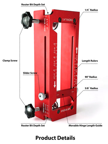 Door Hinge Jig & Lock Hole Drilling Kit – Adjustable Aluminum Router Template for Hinge Mortising (2.5"-5", 1/4"R, 5/8"R, Square Corner) – For 1-3/8" & 1-3/4" Thick Doors
