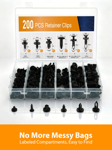 200PCS Car Clip & Fastener Kit with Professional Clip Removal Pliers – 4-Point Support Damage-Free Auto Trim Tool, Push Pin Rivet Remover Set for Door Panel Bumper Fender