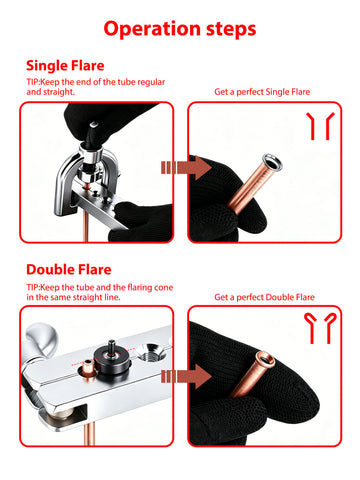 Brake Line Flaring Tool Kit, Double & Single 45° Flare Tool with Tubing Cutter, 5 Adapters 3/16"-1/2", for Copper Aluminum Brass Soft Steel Tubing
