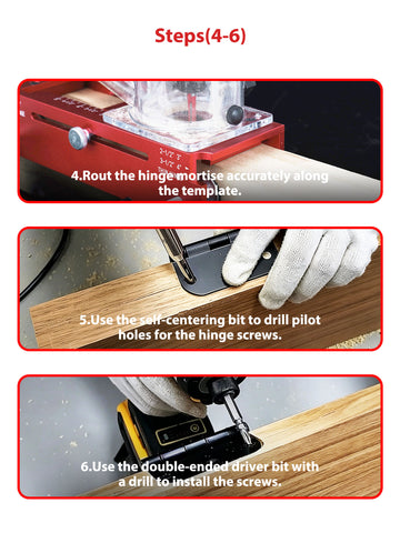 Door Hinge Jig & Lock Hole Drilling Kit – Adjustable Aluminum Router Template for Hinge Mortising (2.5"-5", 1/4"R, 5/8"R, Square Corner) – For 1-3/8" & 1-3/4" Thick Doors