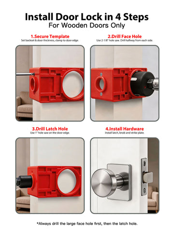 Door Hinge Jig & Lock Hole Drilling Kit – Adjustable Aluminum Router Template for Hinge Mortising (2.5"-5", 1/4"R, 5/8"R, Square Corner) – For 1-3/8" & 1-3/4" Thick Doors