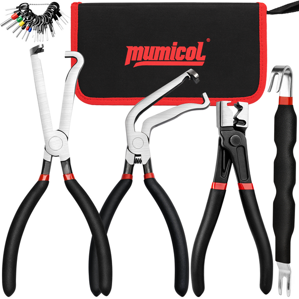 5-in-1 Automotive Electrical Disconnect Pliers Kit, 60° & 90° Angled Wire Connector Removal Tool Set with Terminal Pin Extractor and Hose Clamp Pliers, Damage-Free Release for Car, Truck, SUV
