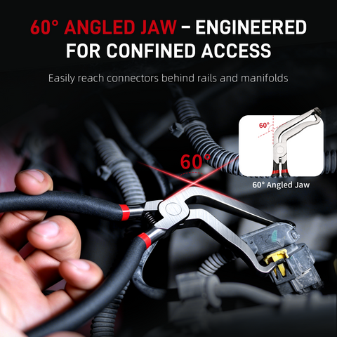 5-in-1 Automotive Electrical Disconnect Pliers Kit, 60° & 90° Angled Wire Connector Removal Tool Set with Terminal Pin Extractor and Hose Clamp Pliers, Damage-Free Release for Car, Truck, SUV