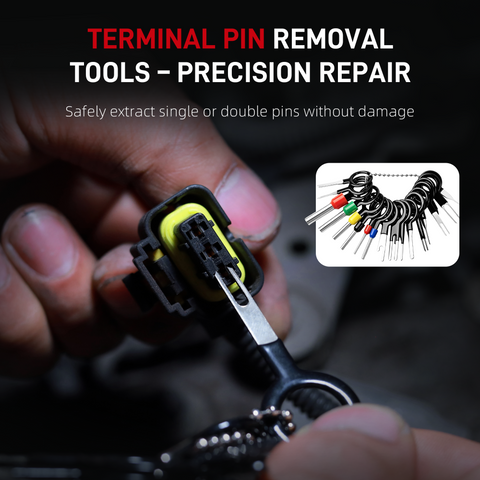 5-in-1 Automotive Electrical Disconnect Pliers Kit, 60° & 90° Angled Wire Connector Removal Tool Set with Terminal Pin Extractor and Hose Clamp Pliers, Damage-Free Release for Car, Truck, SUV