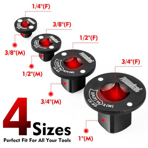 4PCS Low Profile Impact Socket Adapter Set, 3/8" to 1/2", 1/4" to 3/8", 3/4" to 1", 1/2" to 3/4" Socket Adapter Set, Designed for Tight Spaces, Stackable, Automotive, DIY, Industry, CR-MO
