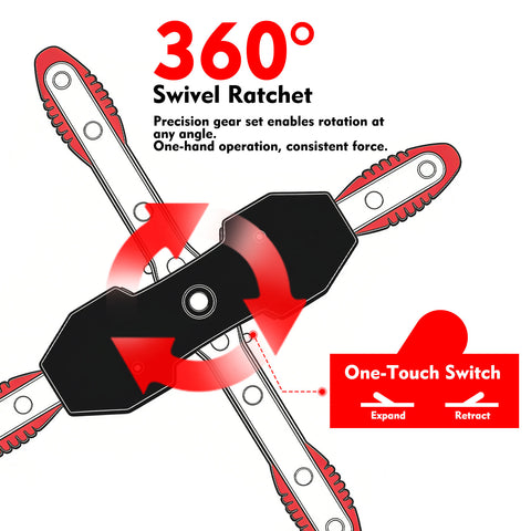 Brake Caliper Compression Tool, 360° Ratcheting Piston Compressor, 2 Steel Plates, 2 Hooks, for Single Twin Quad Pistons, Cars Trucks SUVs