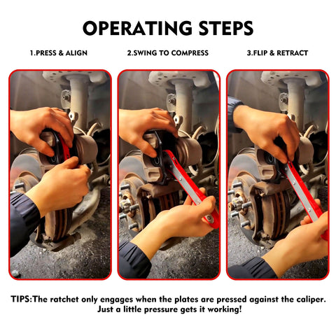 Brake Caliper Compression Tool, 360° Ratcheting Piston Compressor, 2 Steel Plates, 2 Hooks, for Single Twin Quad Pistons, Cars Trucks SUVs