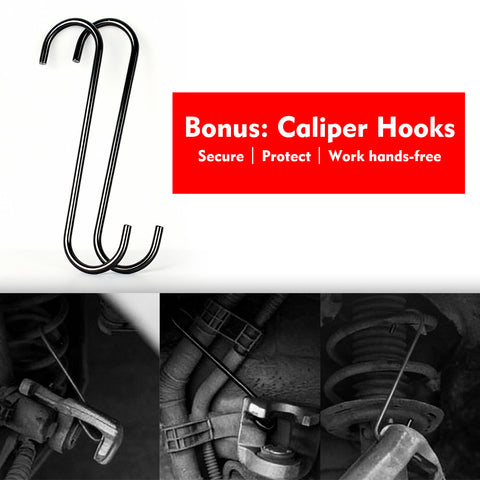 Brake Caliper Compression Tool, 360° Ratcheting Piston Compressor, 2 Steel Plates, 2 Hooks, for Single Twin Quad Pistons, Cars Trucks SUVs
