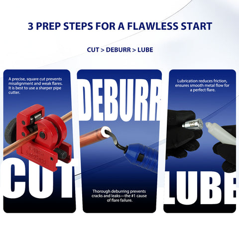 Professional Hydraulic Flaring Tool Kit, with Stabilizing Arm for 45° Double & Single, ISO Bubble, GM Fuel & Transmission Line Flares - 3/16" to 1/2" & 4-10mm, Includes Cutter & Deburrer