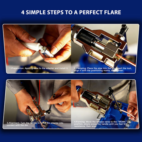 Professional Hydraulic Flaring Tool Kit, with Stabilizing Arm for 45° Double & Single, ISO Bubble, GM Fuel & Transmission Line Flares - 3/16" to 1/2" & 4-10mm, Includes Cutter & Deburrer